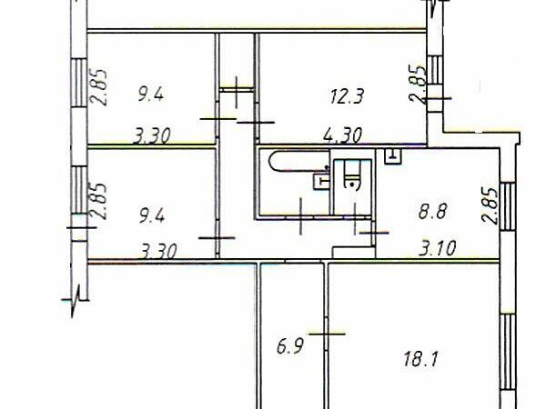 План 4 комнатной квартиры в панельном доме